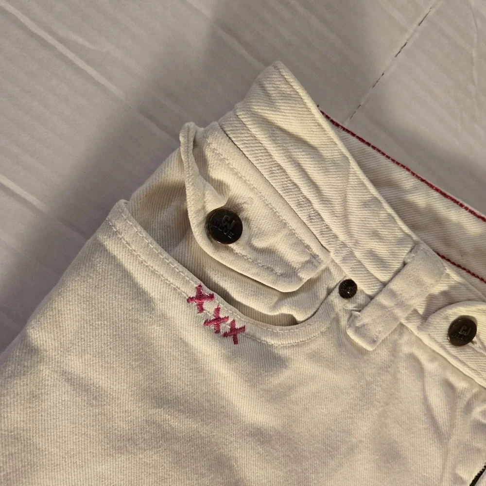 Vintage CJ Blue Womens Bermuda Shorts White  Size 14‎ Denim  Rainbow Embroidery